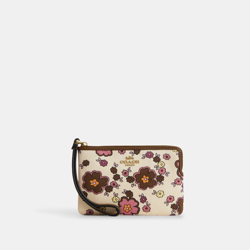 Coach Corner Zip Wristlet With Floral Print
